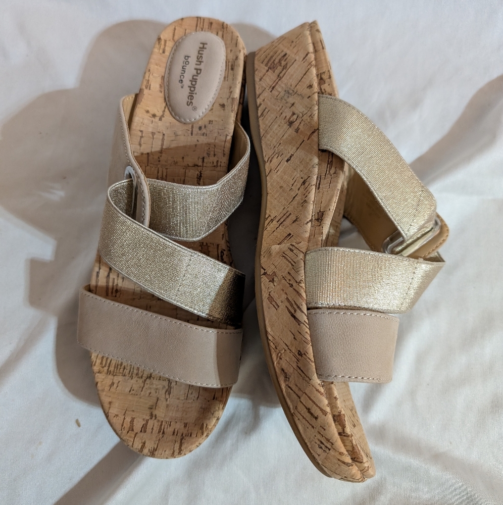 Hush Puppies Gold and Tan Wedges